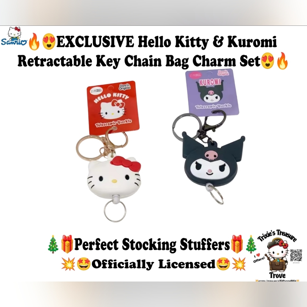EXCLUSIVE - Hello Kitty & Kuromi Retractable Key Chain Bag Charm Set